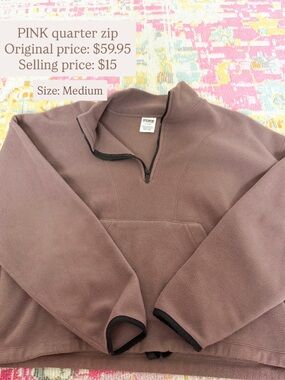 PINK Victoria's Secret Quarter-Zip Fleece Sweater - Dusty Mauve